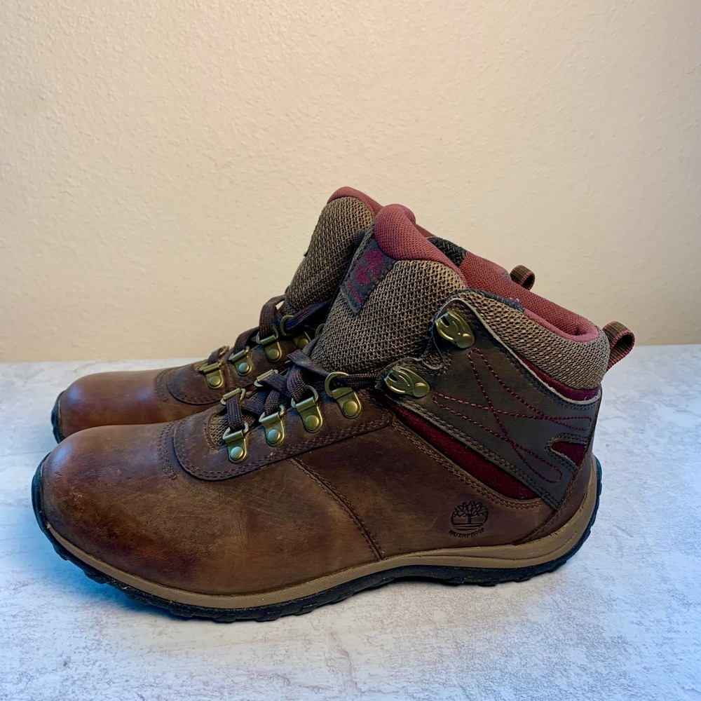 Timberland Norwood Mid Waterproof Hiking Boots Women's 9.5 Brown Leather 9505A - Picture 2 of 10